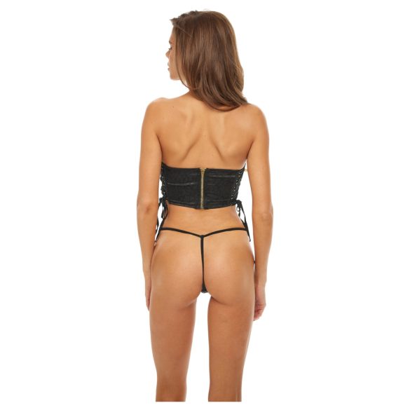 Bombshell - korsete ar tanga leoparda raksts melna - L