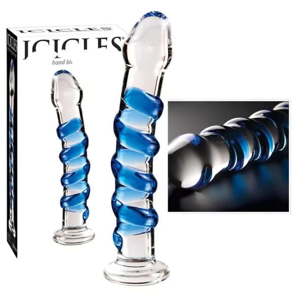 Icicles No. 5 - stikla dildo spirāles forma caurspīdīgs zils