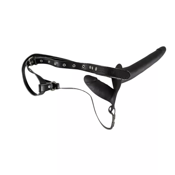 You2Toys - strap-on dubultais dildo silikona melns