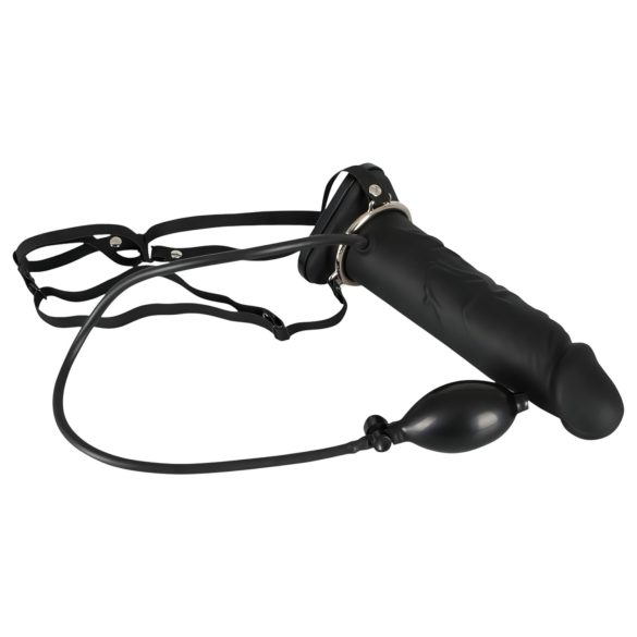 You2Toys - Piepūšamā Strap-On ar dobu silikona dildo (melns)