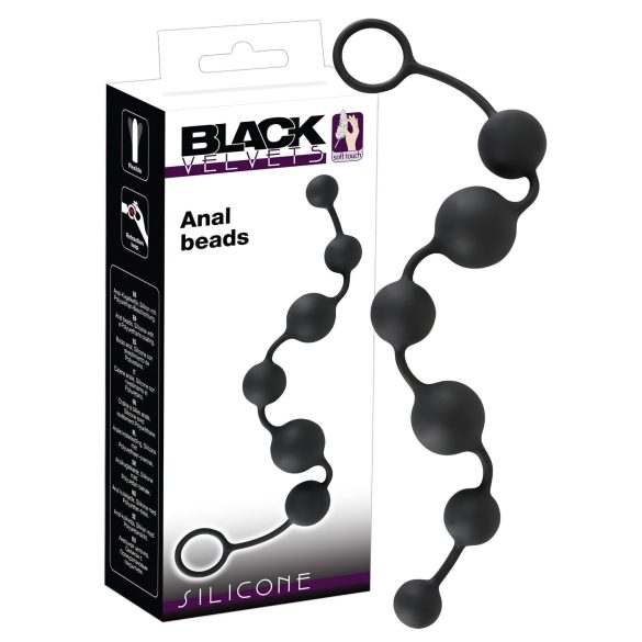 Melnais samts - 6 pērlīšu anālā rotaļlieta (melna)
