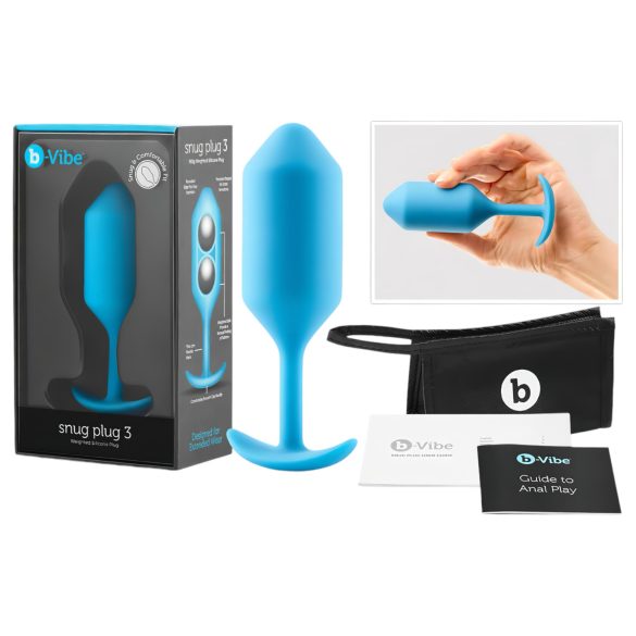 b-vibe Snug Plug 3 - smags dubultais anālais spraudnis (180g) - zils