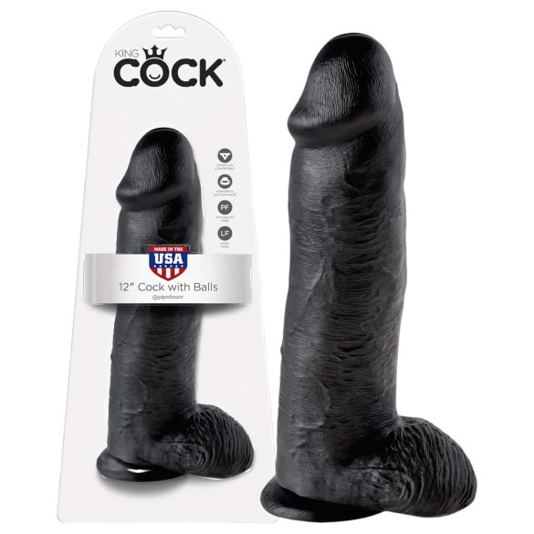 King Cock dildo ar sēkliniekiem 30 cm melns