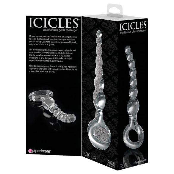 Icicles No. 67 - stikla dildo ar bumbiņām caurspīdīgs