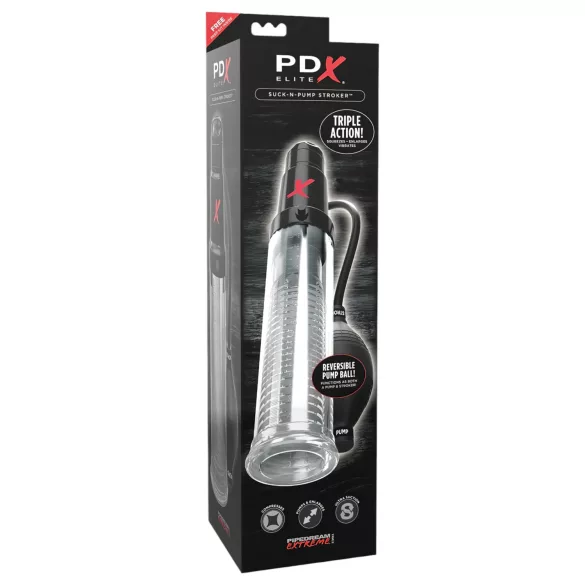 PDX Elite - 2in1 - dzimumlocekļa pumpis un masturbators vienā (caurspīdīgs)