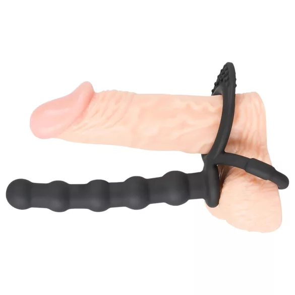 Black Velvets - vīriešu erekcijas un dzimumlocekļa gredzens ar anālo dildo melns