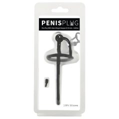   Penisplug - silikona dilators ar galvas gredzenu (0,6mm) - melns