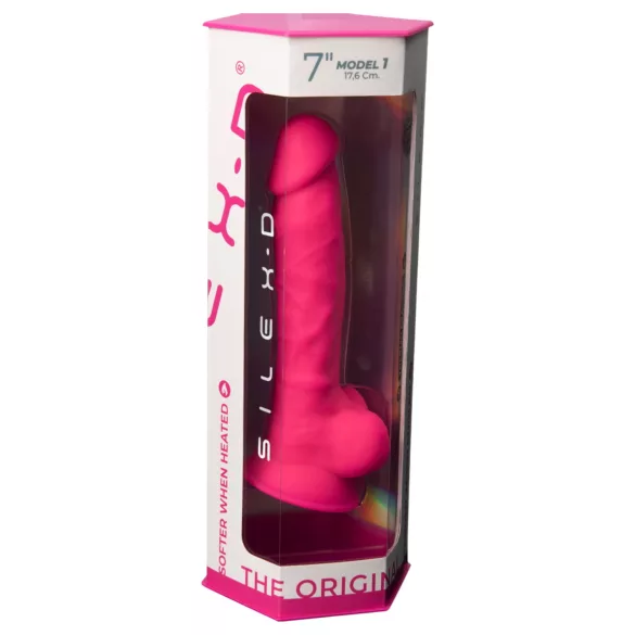 Silexd 7 - piesūcekni, ar sēkliniekiem aprīkots dildo - 17,5 cm (rozā)