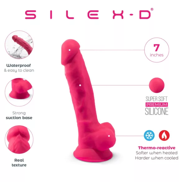 Silexd 7 - piesūcekni, ar sēkliniekiem aprīkots dildo - 17,5 cm (rozā)