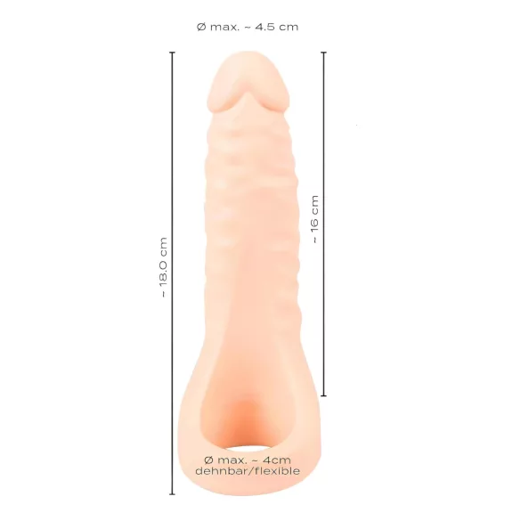 Realistixxx divkāršs reālistisks dildo ar dzimumlocekļa gredzenu, miesas krāsā