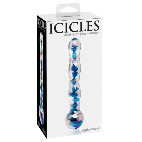 Icicles No. 08 - stikla dildo divpusējs viļņains caurspīdīgs zils