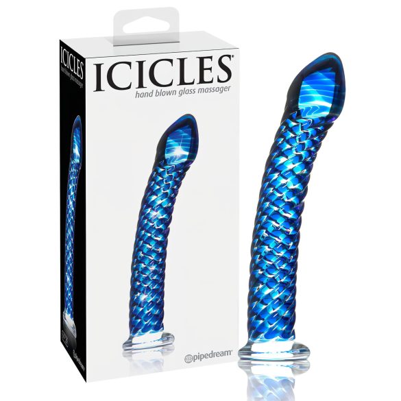 Icicles Nr. 29 - spirālveida stikla dildo vīriešiem (zils)
