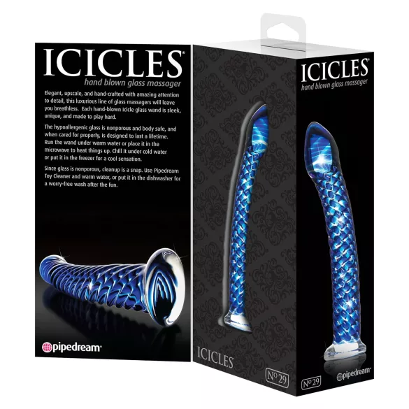 Icicles No. 29 - stikla spirālveida dildo vīriešiem zils