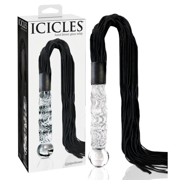 Icicles No. 38 - stikla dildo un ādas pātaga caurspīdīgs melns