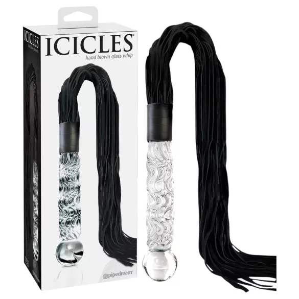 Icicles No. 38 - stikla dildo un ādas pātaga caurspīdīgs melns