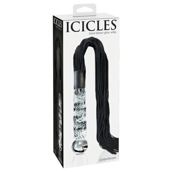 Icicles No. 38 - stikla dildo un ādas pātaga caurspīdīgs melns
