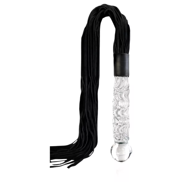 Icicles No. 38 - stikla dildo un ādas pātaga caurspīdīgs melns