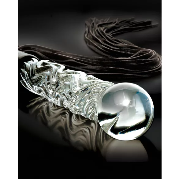 Icicles No. 38 - stikla dildo un ādas pātaga caurspīdīgs melns
