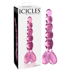   Icicles No. 43 - stikla dildo ar pērlītēm un sirsniņu rozā