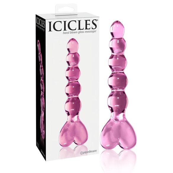 Icicles Nr. 43 - pērļots stikla sirds dildo (rozā)