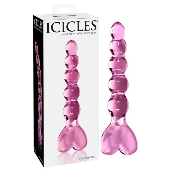 Icicles No. 43 - stikla dildo ar pērlītēm un sirsniņu rozā