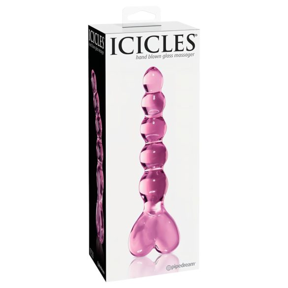 Icicles No. 43 - stikla dildo ar pērlītēm un sirsniņu rozā