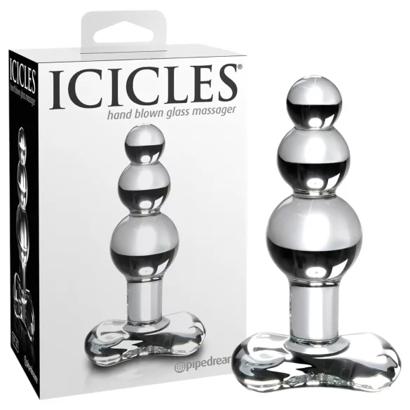 Icicles No. 47 - stikla anālais spraudnis ar trim bumbiņām caurspīdīgs