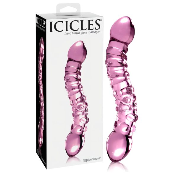 Icicles Nr. 55 - divpusējs G-punkta stikla dildo (rozā)