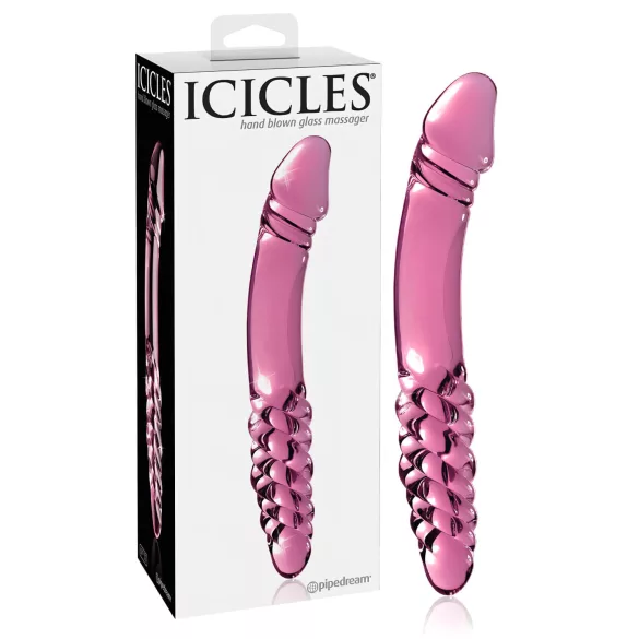 Icicles No. 57 - stikla divpusējs dildo ar penisu formu rozā