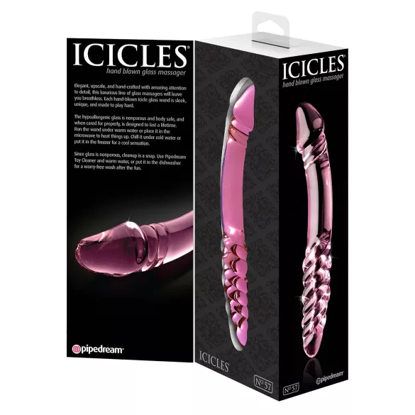 Icicles No. 57 - stikla divpusējs dildo ar penisu formu rozā