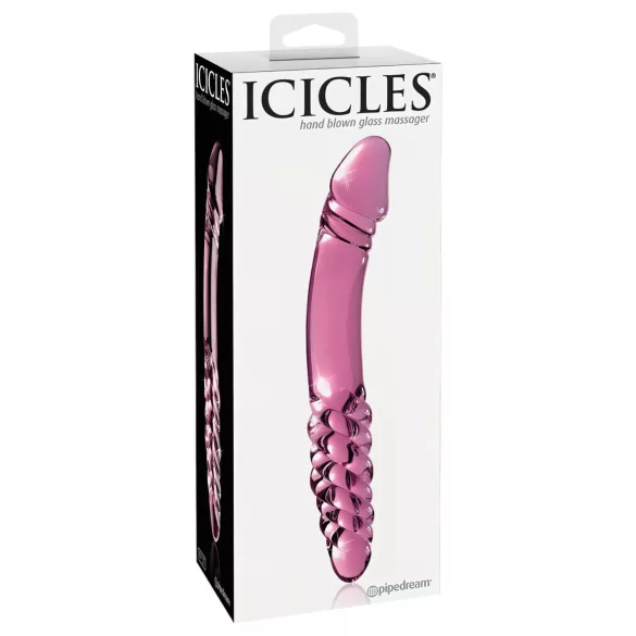 Icicles No. 57 - stikla divpusējs dildo ar penisu formu rozā