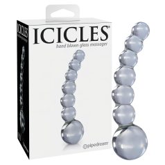   Icicles No. 66 - stikla dildo ar izliekumu un bumbiņām caurspīdīgs