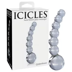   Icicles No. 66 - stikla dildo ar izliekumu un bumbiņām caurspīdīgs
