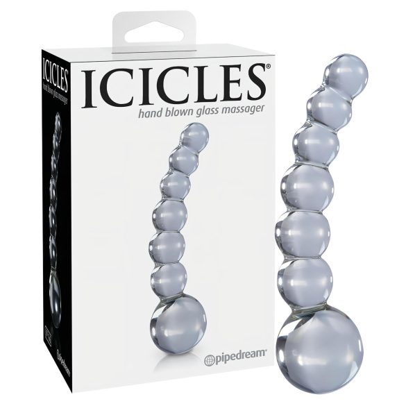 Icicles No. 66 - stikla dildo ar izliekumu un bumbiņām caurspīdīgs