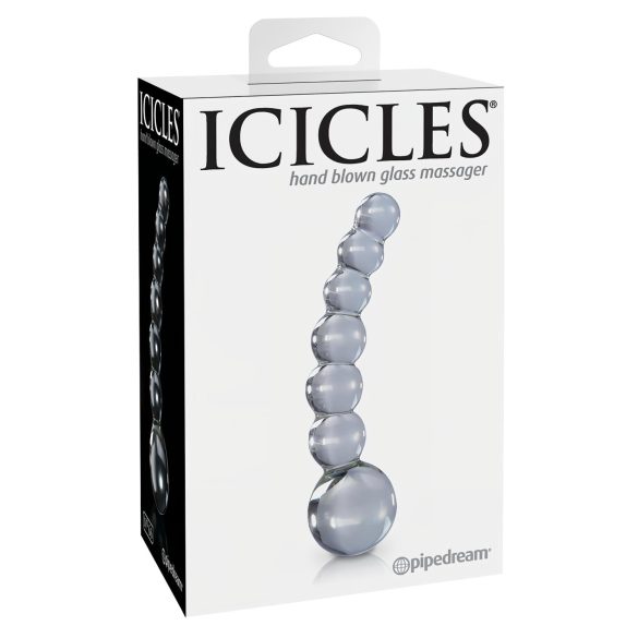 Icicles No. 66 - stikla dildo ar izliekumu un bumbiņām caurspīdīgs