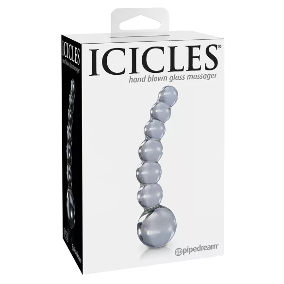 Icicles No. 66 - stikla dildo ar izliekumu un bumbiņām caurspīdīgs