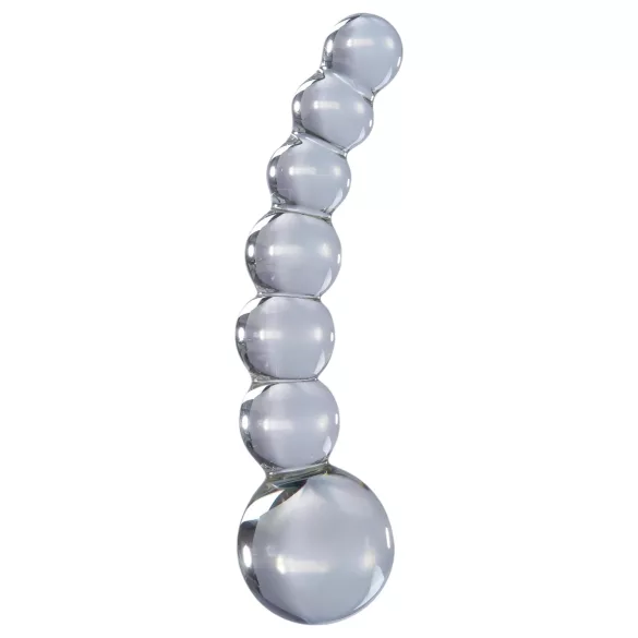Icicles No. 66 - stikla dildo ar izliekumu un bumbiņām caurspīdīgs