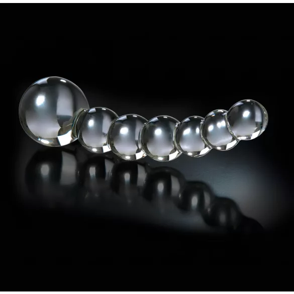 Icicles No. 66 - stikla dildo ar izliekumu un bumbiņām caurspīdīgs