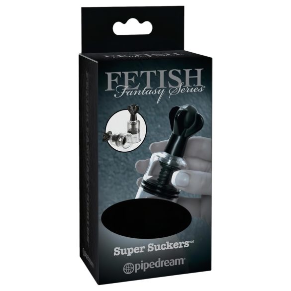 Fetish Super Suckers - krūtsgala sūkņa pumpis (melns-caurspīdīgs)