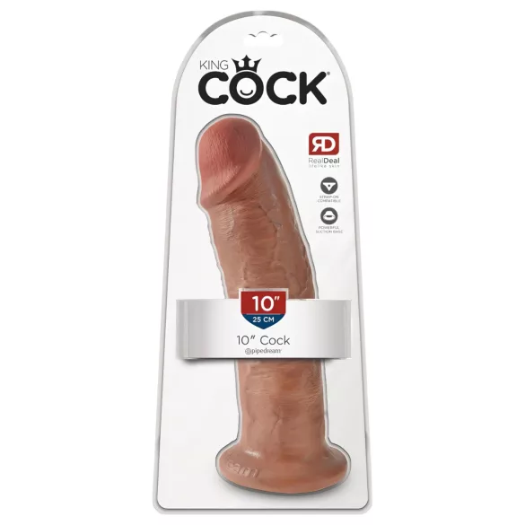 King Cock 10 - liels dildo ar piesūcekni (25 cm) - tumši naturāls