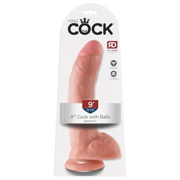 King Cock 9 - liels piesūcekņa dildo ar sēkliniekiem (23cm) - dabīgs