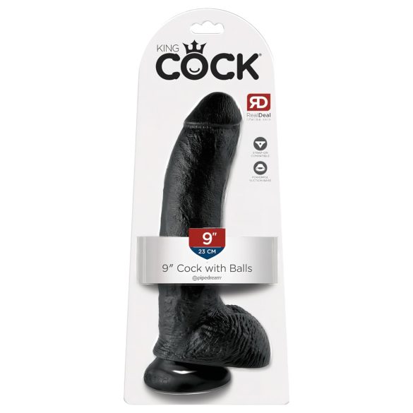 King Cock dildo ar stipru piesūcekni un sēkliniekiem 23 cm melns
