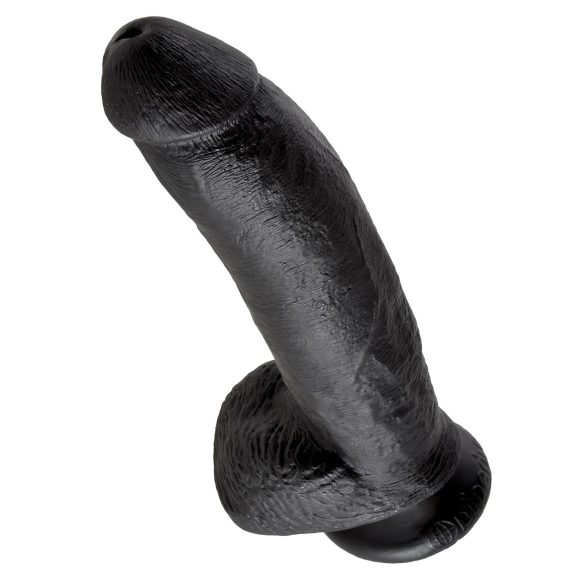 King Cock dildo ar stipru piesūcekni un sēkliniekiem 23 cm melns