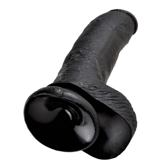 King Cock dildo ar stipru piesūcekni un sēkliniekiem 23 cm melns
