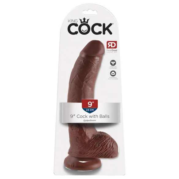 King Cock 9 - liels piesūcekņa dildo ar sēkliniekos (23 cm) - brūns