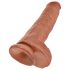 King Cock 11 - piesūcekņa dildo ar sēkliniekiem (28cm) - tumša dabīgā krāsa
