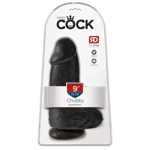 King Cock 9 Chubby - melns dildos ar piesūcekni un sēkliniekiem (23cm)