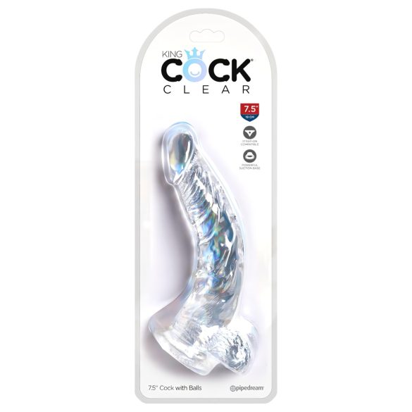 King Cock Clear 7,5 - piesūcekņa dildo ar sēkliniekiem (19 cm)
