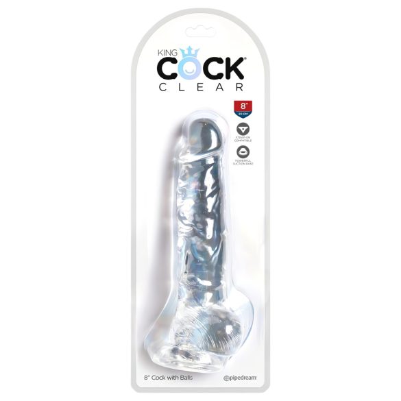 King Cock Clear 8 – piesūcekņa dildo ar sēkliniekiem (20 cm)