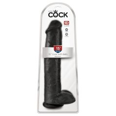   King Cock dildo ar stiprinājumu un sēkliniekiem 38 cm melns
